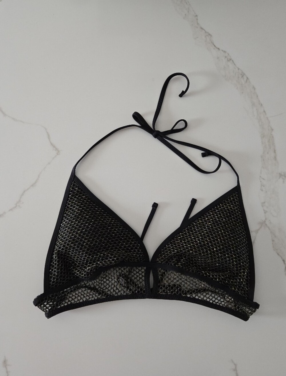 NWT BECCA Black Metallic Mesh Halter Bikini Top